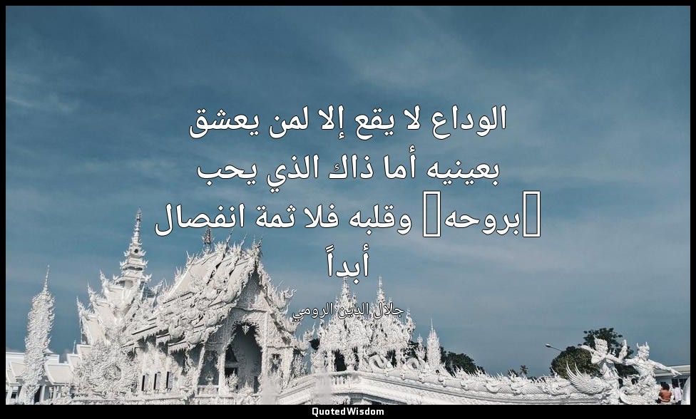 الوداع لا يقع إلا لمن يعشق بعينيه أما ذاك الذي يحب "بروحه" وقلبه فلا ثمة انفصال  — جلال الدين الرومي