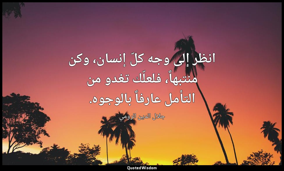 انظر إلى وجه كلّ إنسان، وكن منتبهاً، فلعلّك تغدو من التأمل عارفاً بالوجوه. — جلال الدين الرومي