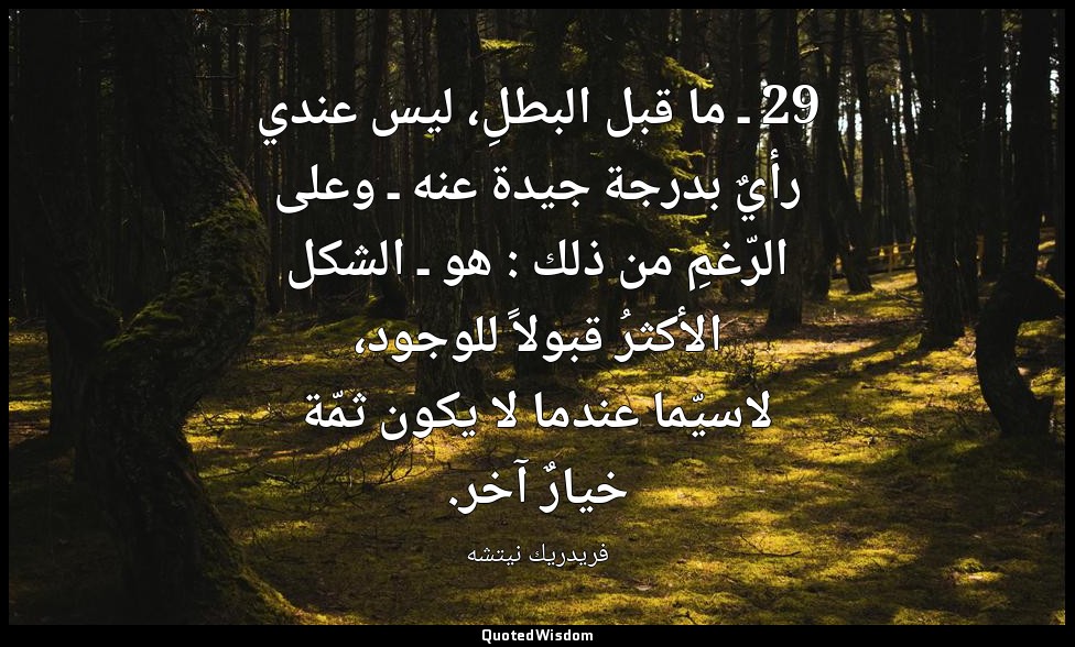29 ـ ما قبل البطلِ، ليس عندي رأيٌ بدرجة جيدة عنه ـ وعلى الرّغمِ من ذلك : هو ـ ال — فريدريك نيتشه
