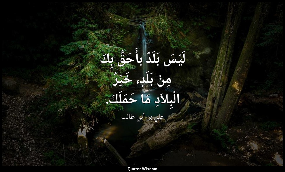 لَيْسَ بَلَدٌ بأَحَقَّ بِكَ مِنْ بَلَدٍ، خَيْرُ الْبِلاَدِ مَا حَمَلَكَ. — علي بن أبي طالب
