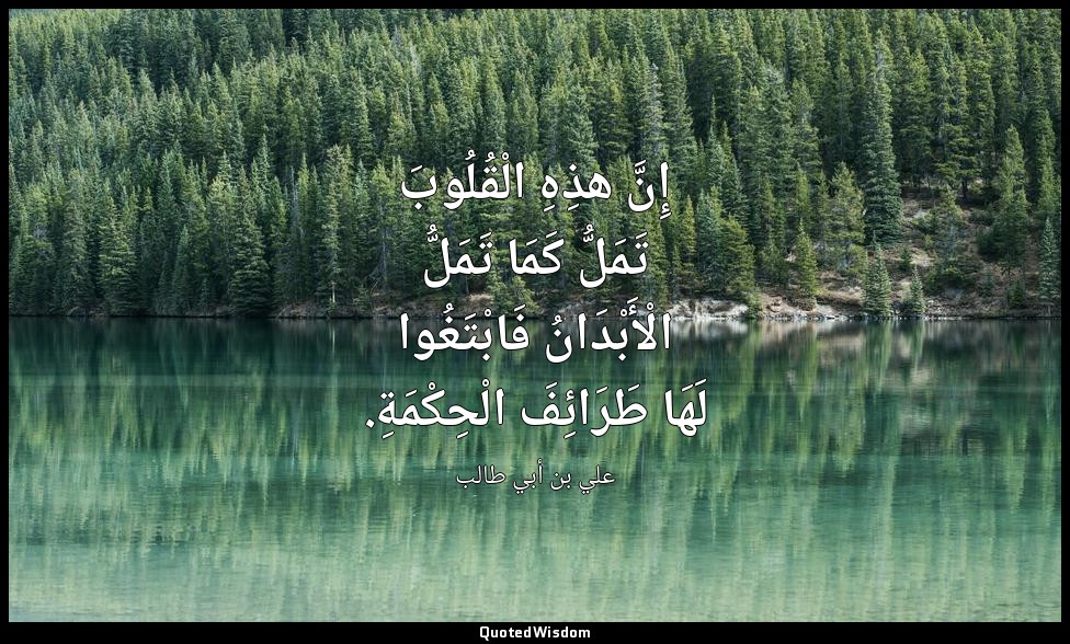 إِنَّ هذِهِ الْقُلُوبَ تَمَلُّ كَمَا تَمَلُّ الْأَبْدَانُ فَابْتَغُوا لَهَا طَرَ — علي بن أبي طالب