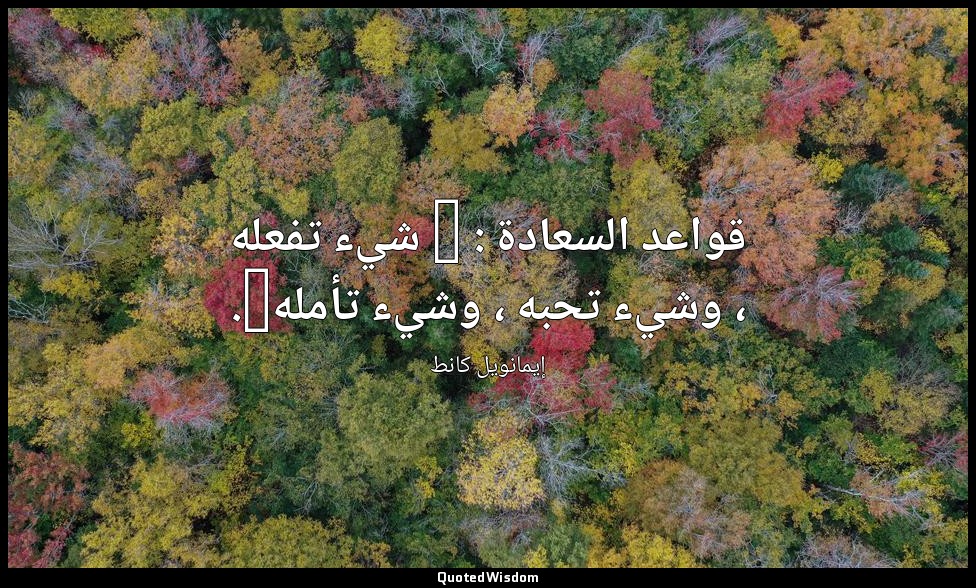 قواعد السعادة : " شيء تفعله ، وشيء تحبه ، وشيء تأمله". — إيمانويل كانط