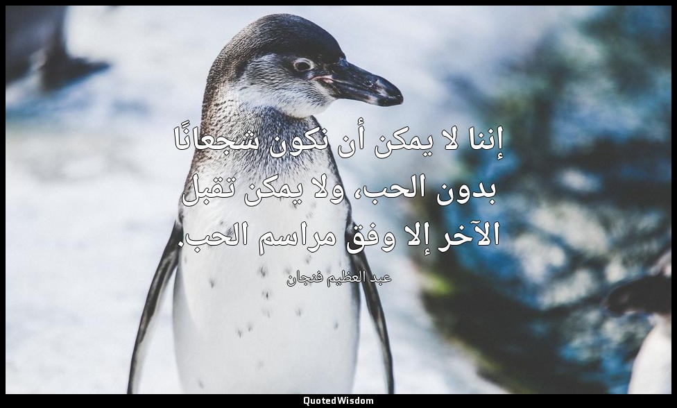 إننا لا يمكن أن نكون شجعانًا بدون الحب، ولا يمكن تقبل الآخر إلا وفق مراسم الحب. — عبد العظيم فنجان