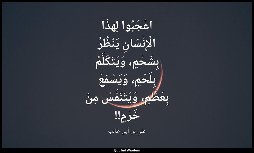 اعْجَبُوا لِهذَا الْإِنْسَانِ يَنْظُرُ بِشَحْمٍ، وَيَتَكَلَّمُ بِلَحْمٍ، وَيَسْم — علي بن أبي طالب