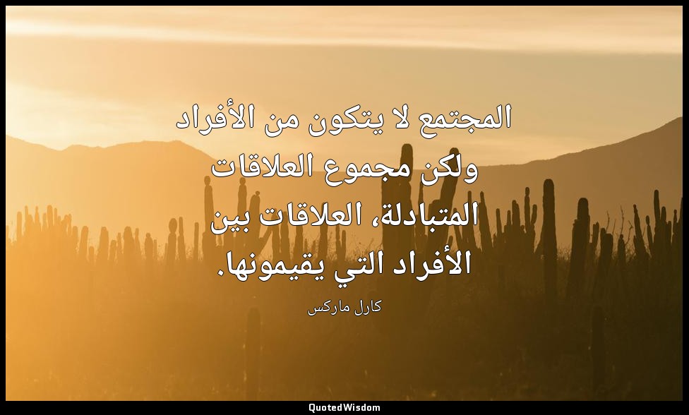 المجتمع لا يتكون من الأفراد ولكن مجموع العلاقات المتبادلة، العلاقات بين الأفراد  — كارل ماركس