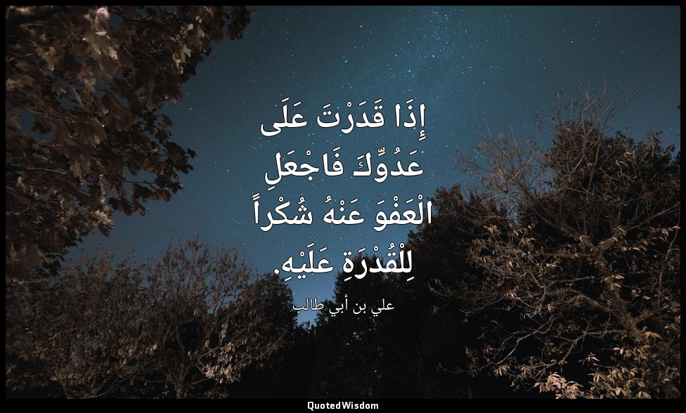 إِذَا قَدَرْتَ عَلَى عَدُوِّكَ فَاجْعَلِ الْعَفْوَ عَنْهُ شُكْراً لِلْقُدْرَةِ ع — علي بن أبي طالب