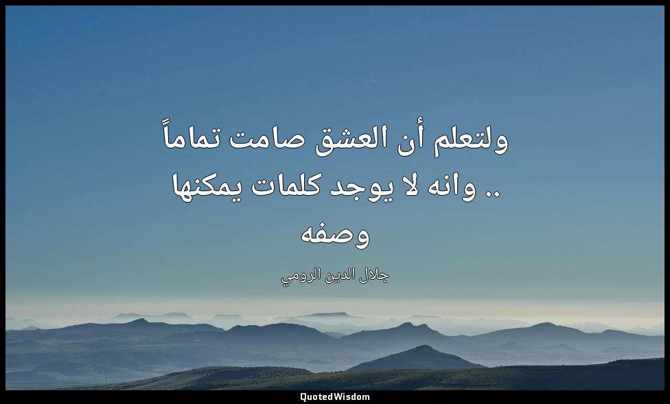 ولتعلم أن العشق صامت تماماً .. وانه لا يوجد كلمات يمكنها وصفه — جلال الدين الرومي