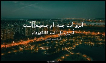 أترى أنت جنـة، أم جـحيـم/لست أدري، بل أنت كالكهرباء — أبو القاسم الشابي