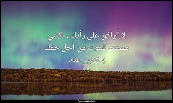 لا أوافق على رأيك ، لكنني مستعد للموت من أجل حقك بالتعبير عنه. — فولتير