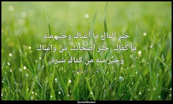 خير المال ما أغناك وخير منه ما كفاك. خير أصحابك من واساك وخير منه من كفاك شـره. — علي بن أبي طالب