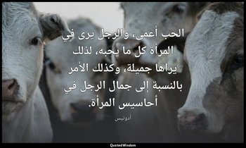 الحب أعمى، والرجل يرى في المرأة كل ما يحبه، لذلك يراها جميلة، وكذلك الأمر بالنسب — أدونيس