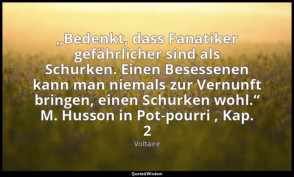 „Bedenkt, dass Fanatiker gefährlicher sind als Schurken. Einen Besessenen kann m — Voltaire