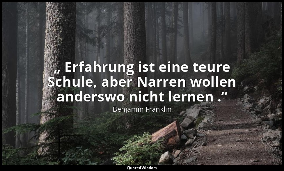„ Erfahrung ist eine teure Schule, aber Narren wollen anderswo nicht lernen .“ — Benjamin Franklin