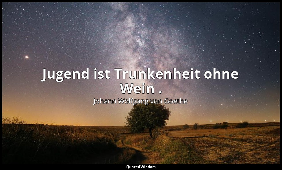 " Jugend ist Trunkenheit ohne Wein ." – West-östlicher Divan – Saki Nameh: Das S — Johann Wolfgang von Goethe