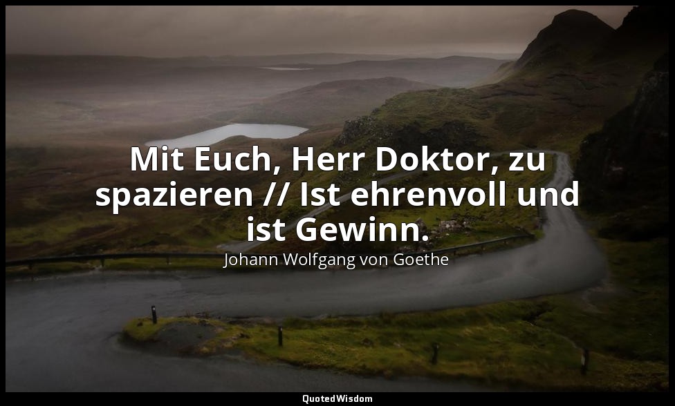 "Mit Euch, Herr Doktor, zu spazieren // Ist ehrenvoll und ist Gewinn." – Faust I — Johann Wolfgang von Goethe