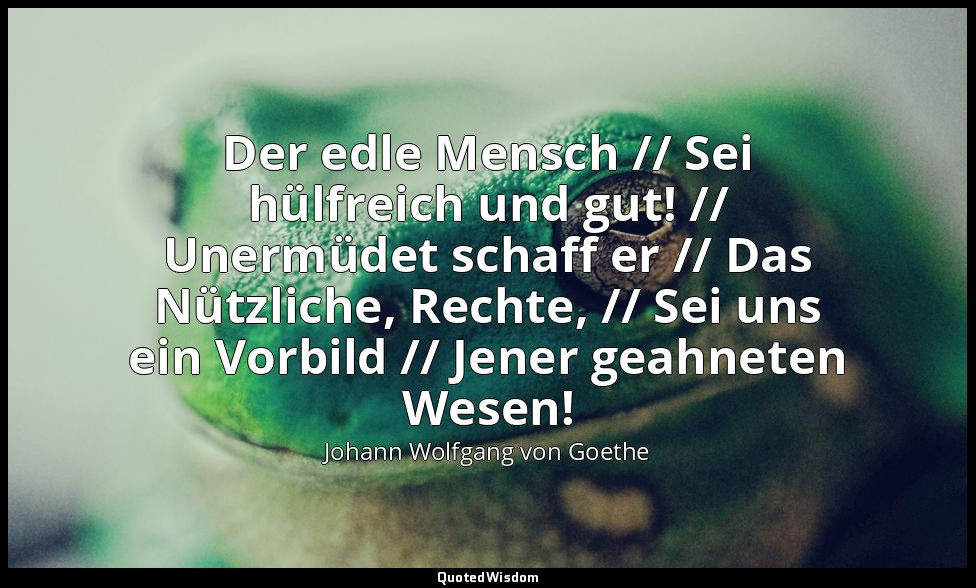 "Der edle Mensch // Sei hülfreich und gut! // Unermüdet schaff er // Das Nützlic — Johann Wolfgang von Goethe