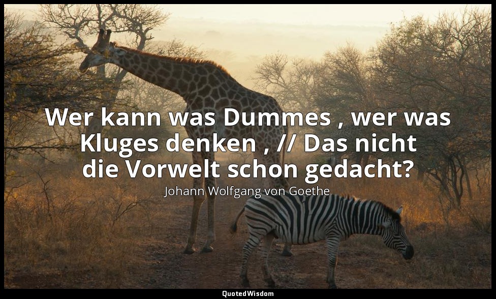 "Wer kann was Dummes , wer was Kluges denken , // Das nicht die Vorwelt schon ge — Johann Wolfgang von Goethe