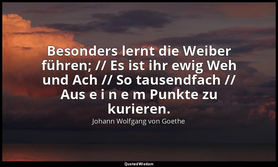 "Besonders lernt die Weiber führen; // Es ist ihr ewig Weh und Ach // So tausend — Johann Wolfgang von Goethe