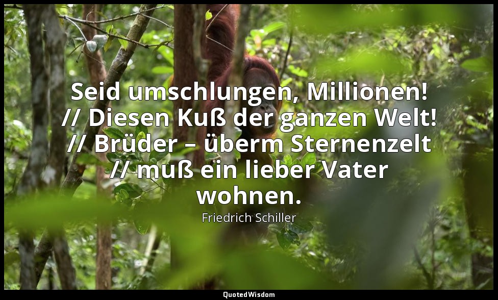 "Seid umschlungen, Millionen! // Diesen Kuß der ganzen Welt! // Brüder – überm S — Friedrich Schiller