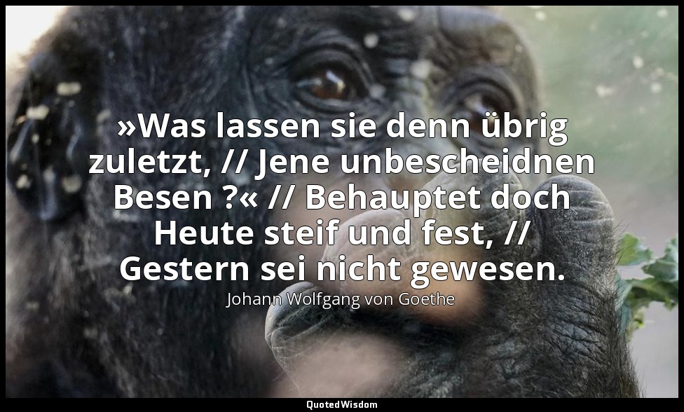 "»Was lassen sie denn übrig zuletzt, // Jene unbescheidnen Besen ?« // Behauptet — Johann Wolfgang von Goethe