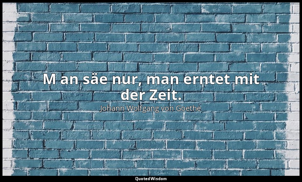 " M an säe nur, man erntet mit der Zeit." – Faust II, Vers 6605 / Mephistopheles — Johann Wolfgang von Goethe