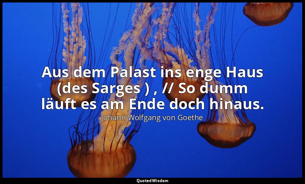 "Aus dem Palast ins enge Haus (des Sarges ) , // So dumm läuft es am Ende doch h — Johann Wolfgang von Goethe