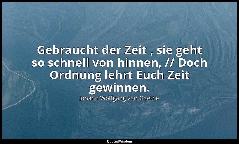 "Gebraucht der Zeit , sie geht so schnell von hinnen, // Doch Ordnung lehrt Euch — Johann Wolfgang von Goethe