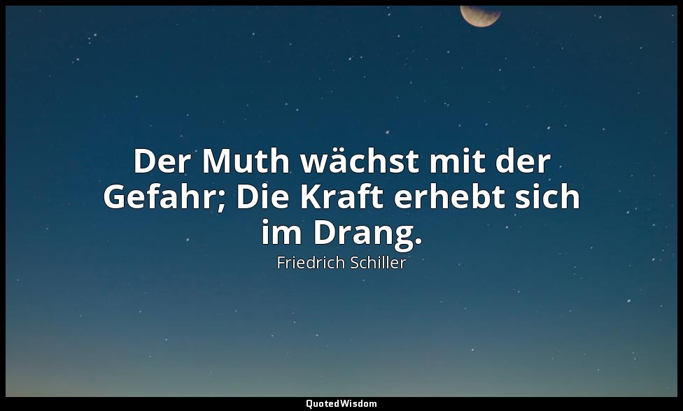 "Der Muth wächst mit der Gefahr; Die Kraft erhebt sich im Drang." - Die Räuber I — Friedrich Schiller