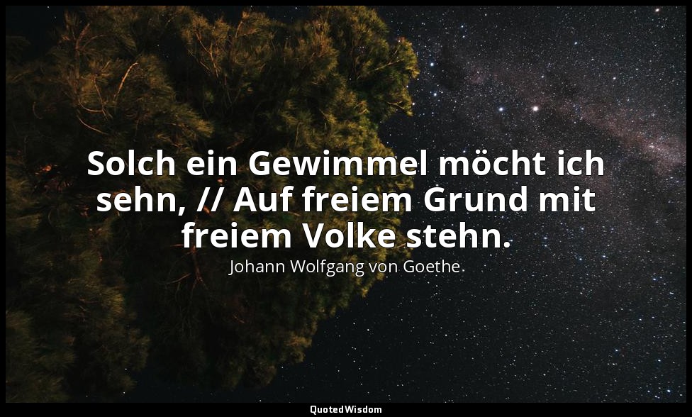 "Solch ein Gewimmel möcht ich sehn, // Auf freiem Grund mit freiem Volke stehn." — Johann Wolfgang von Goethe