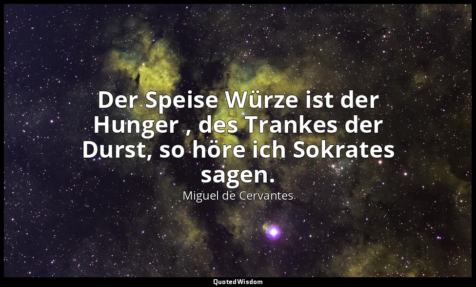(nach Cicero : "Der Speise Würze ist der Hunger , des Trankes der Durst, so höre — Miguel de Cervantes