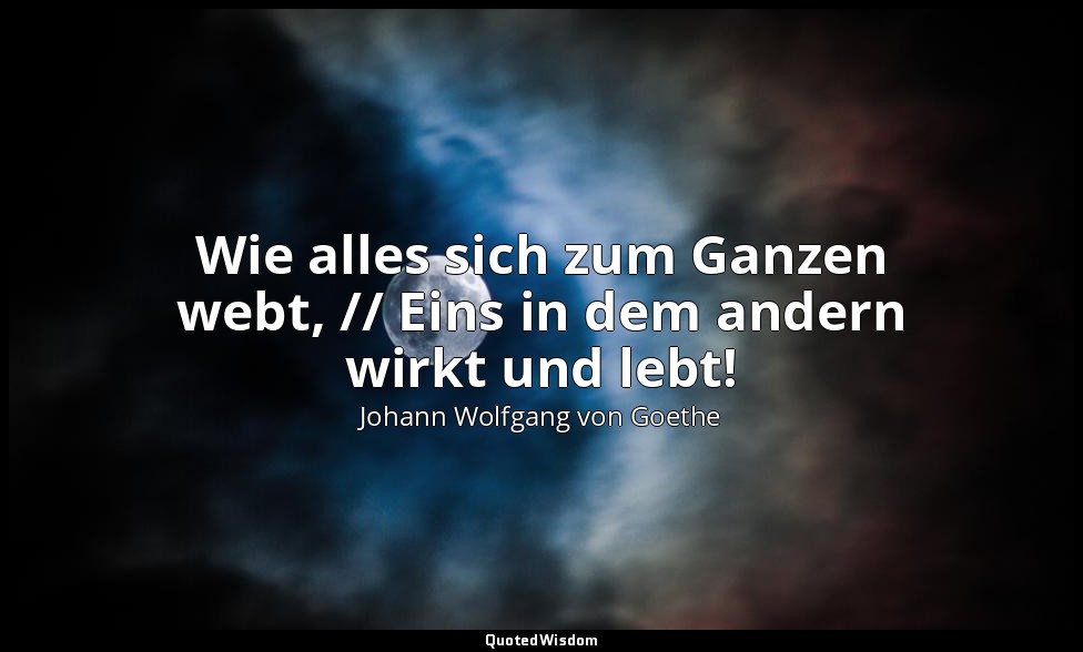 "Wie alles sich zum Ganzen webt, // Eins in dem andern wirkt und lebt!" – Faust  — Johann Wolfgang von Goethe
