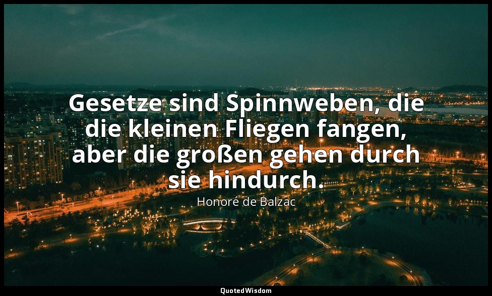 Gesetze sind Spinnweben, die die kleinen Fliegen fangen, aber die großen gehen d — Honoré de Balzac