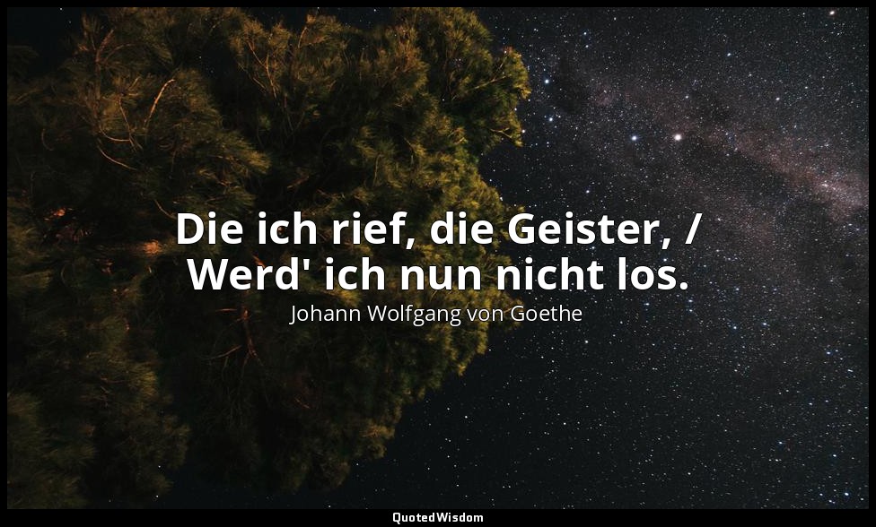 "Die ich rief, die Geister, / Werd' ich nun nicht los." – Der Zauberlehrling — Johann Wolfgang von Goethe