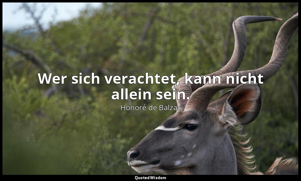 Wer sich verachtet, kann nicht allein sein. — Honoré de Balzac