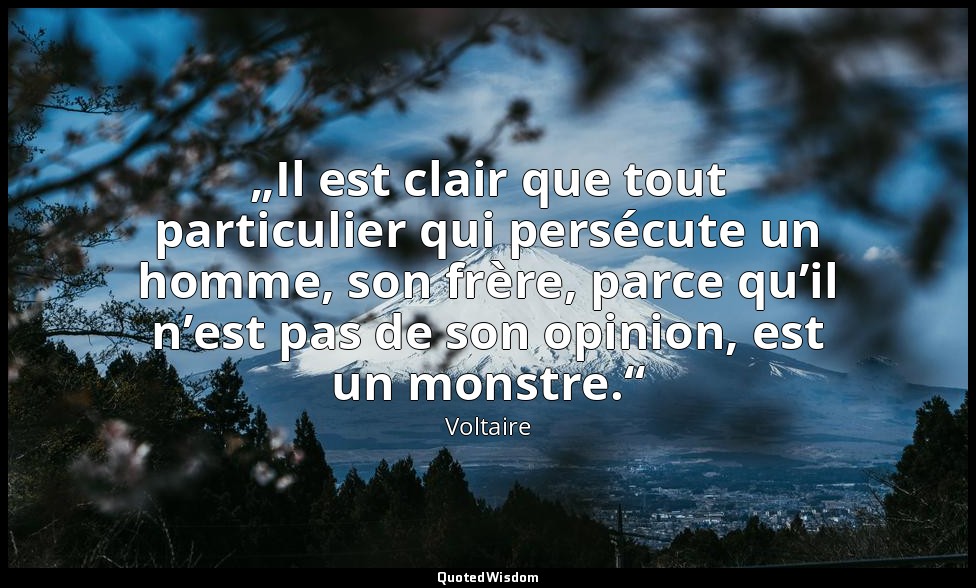 „Il est clair que tout particulier qui persécute un homme, son frère, parce qu’i — Voltaire