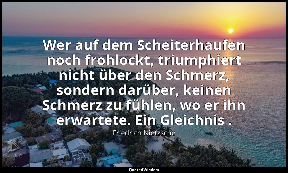 "Wer auf dem Scheiterhaufen noch frohlockt, triumphiert nicht über den Schmerz,  — Friedrich Nietzsche