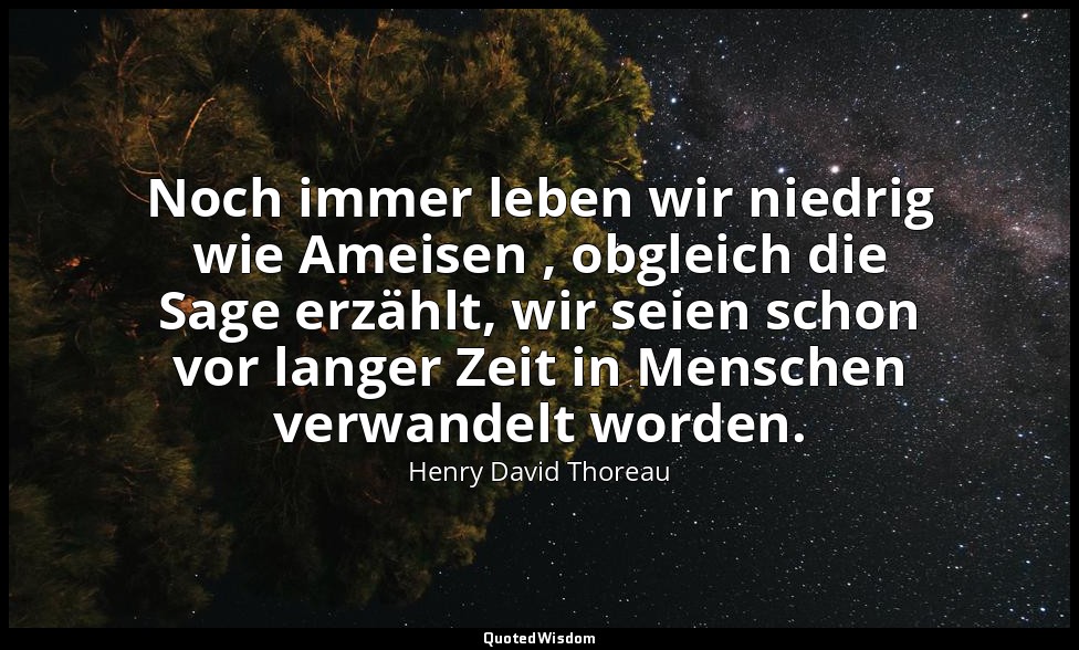 Noch immer leben wir niedrig wie Ameisen , obgleich die Sage erzählt, wir seien  — Henry David Thoreau