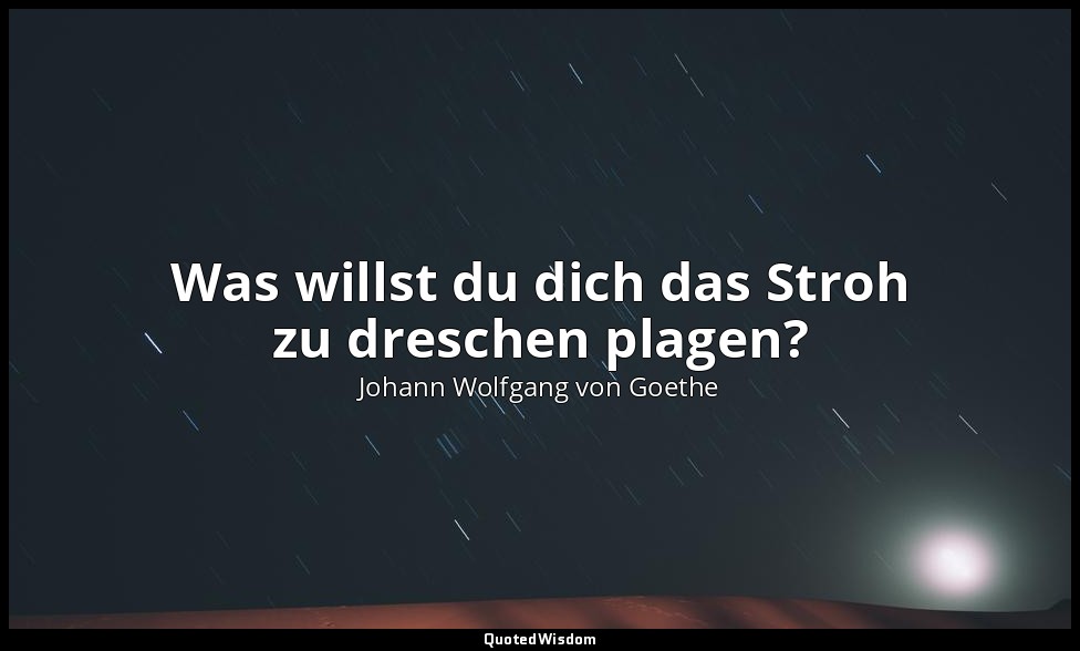 "Was willst du dich das Stroh zu dreschen plagen?" – Faust I, Vers 1839 / Mephis — Johann Wolfgang von Goethe