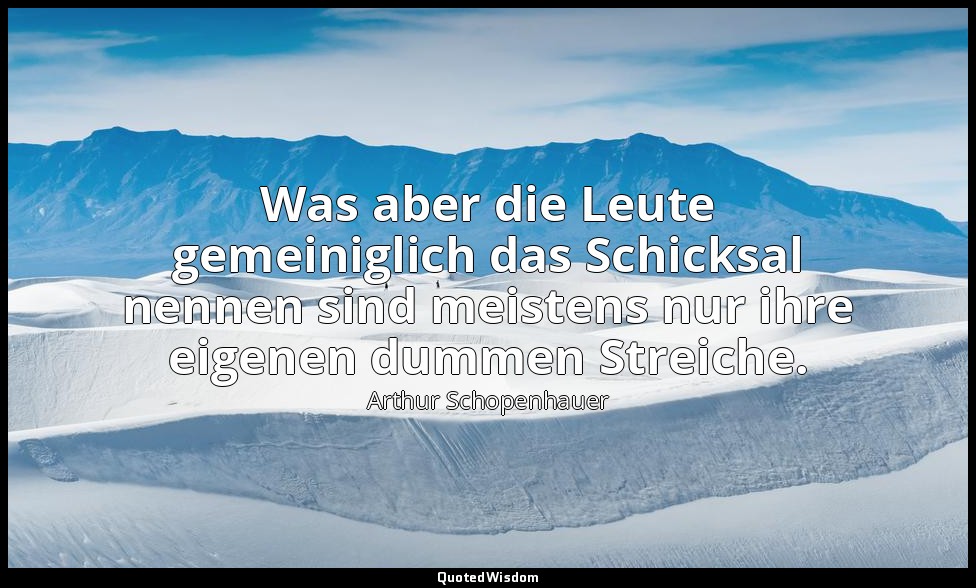 "Was aber die Leute gemeiniglich das Schicksal nennen sind meistens nur ihre eig — Arthur Schopenhauer