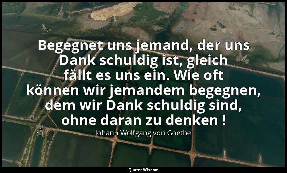 "Begegnet uns jemand, der uns Dank schuldig ist, gleich fällt es uns ein. Wie of — Johann Wolfgang von Goethe