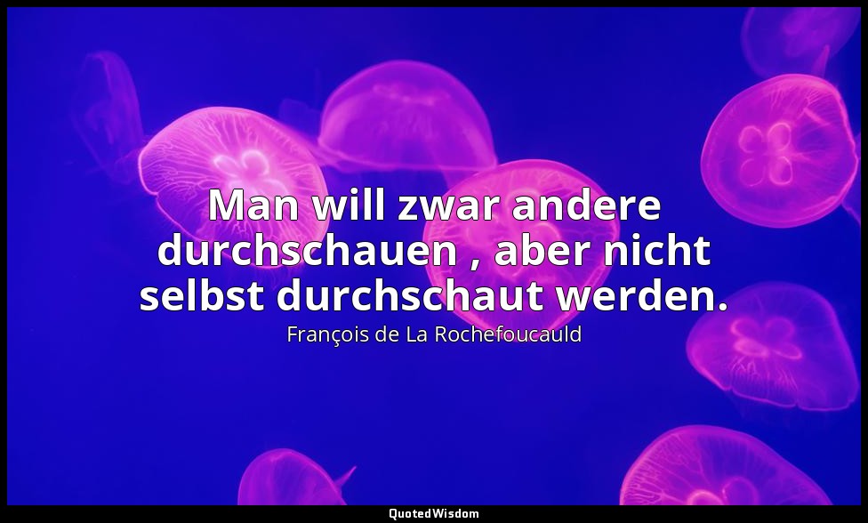 Man will zwar andere durchschauen , aber nicht selbst durchschaut werden. — François de La Rochefoucauld