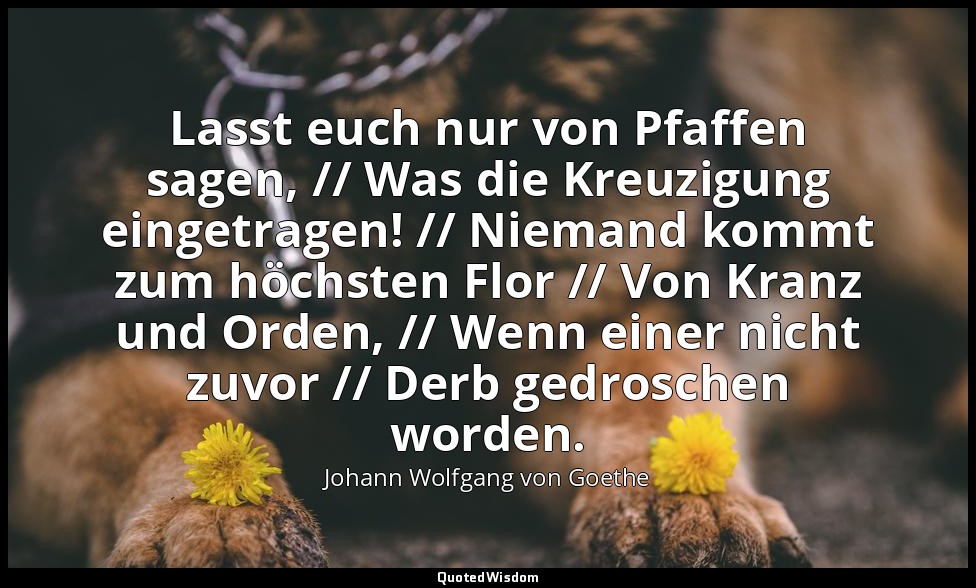 "Lasst euch nur von Pfaffen sagen, // Was die Kreuzigung eingetragen! // Niemand — Johann Wolfgang von Goethe