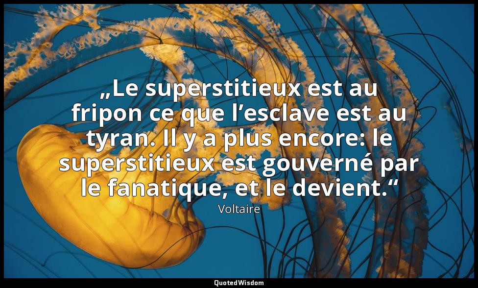„Le superstitieux est au fripon ce que l’esclave est au tyran. Il y a plus encor — Voltaire