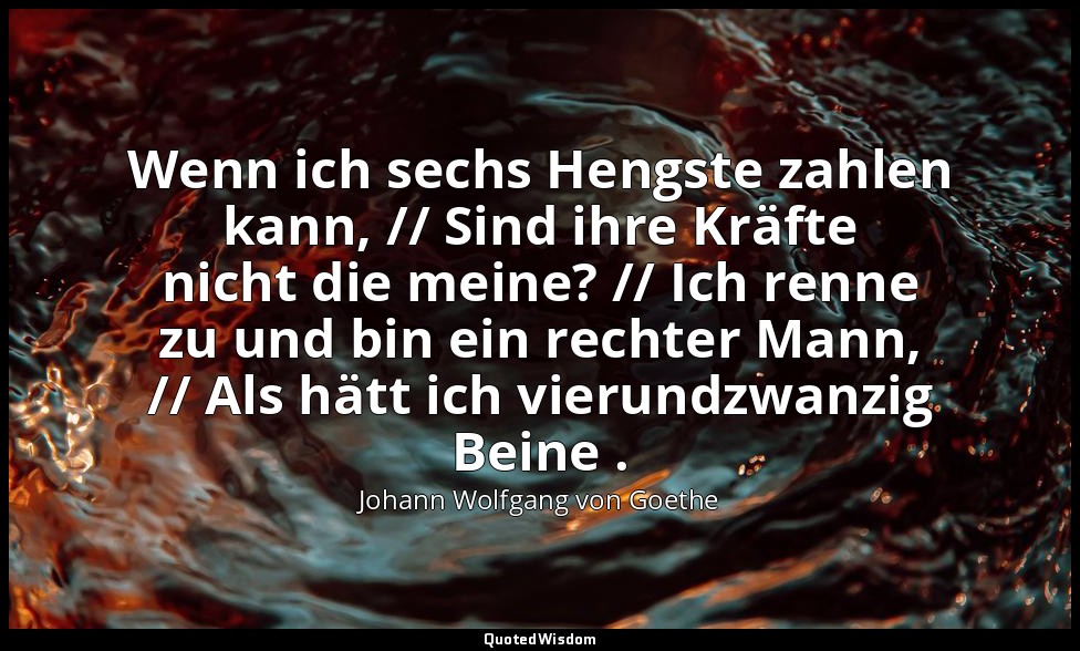 "Wenn ich sechs Hengste zahlen kann, // Sind ihre Kräfte nicht die meine? // Ich — Johann Wolfgang von Goethe