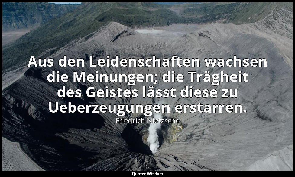 "Aus den Leidenschaften wachsen die Meinungen; die Trägheit des Geistes lässt di — Friedrich Nietzsche