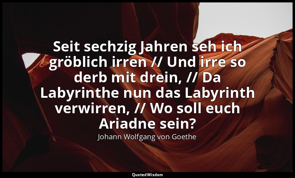 "Seit sechzig Jahren seh ich gröblich irren // Und irre so derb mit drein, // Da — Johann Wolfgang von Goethe