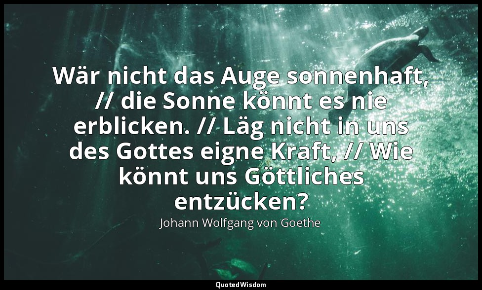 "Wär nicht das Auge sonnenhaft, // die Sonne könnt es nie erblicken. // Läg nich — Johann Wolfgang von Goethe