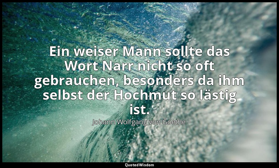 "Ein weiser Mann sollte das Wort Narr nicht so oft gebrauchen, besonders da ihm  — Johann Wolfgang von Goethe