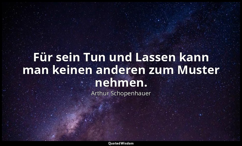"Für sein Tun und Lassen kann man keinen anderen zum Muster nehmen." - Aphorisme — Arthur Schopenhauer