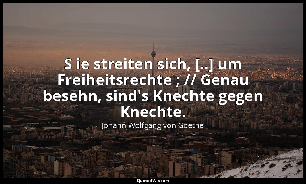 " S ie streiten sich, [..] um Freiheitsrechte ; // Genau besehn, sind's Knechte  — Johann Wolfgang von Goethe